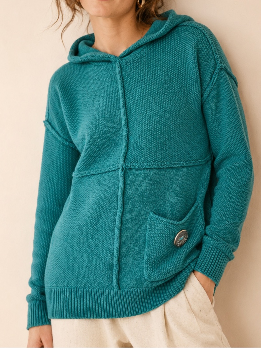 Neon Buddha Hoodie Teal Boho Sweater Size XS